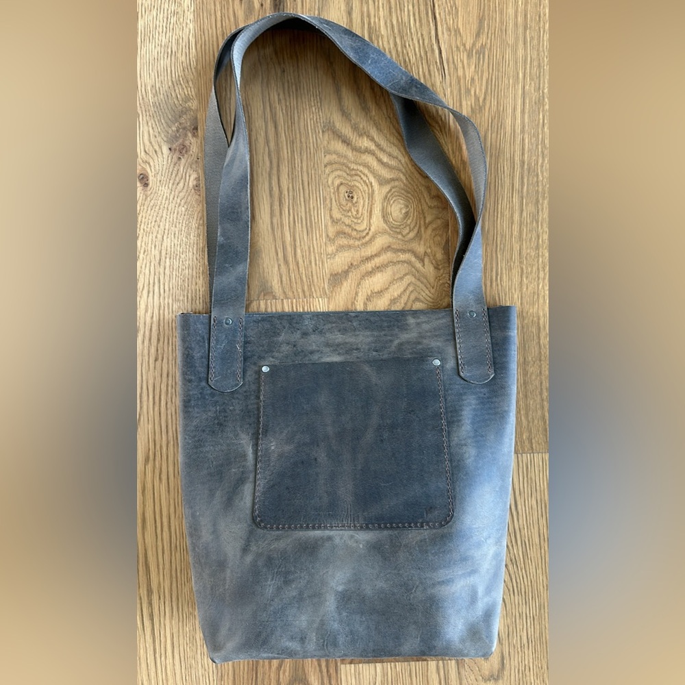 Gray Brown Leather Tote Bag